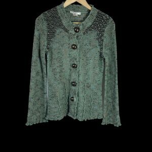 Vertigo Paris Green Heather Knit Sweater‎ Studded Shoulder Deco Details Sz M